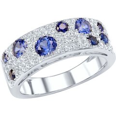 Серебряное кольцо с голубым кубическим цирконием SOKOLOV цена и информация | Кольца | 220.lv