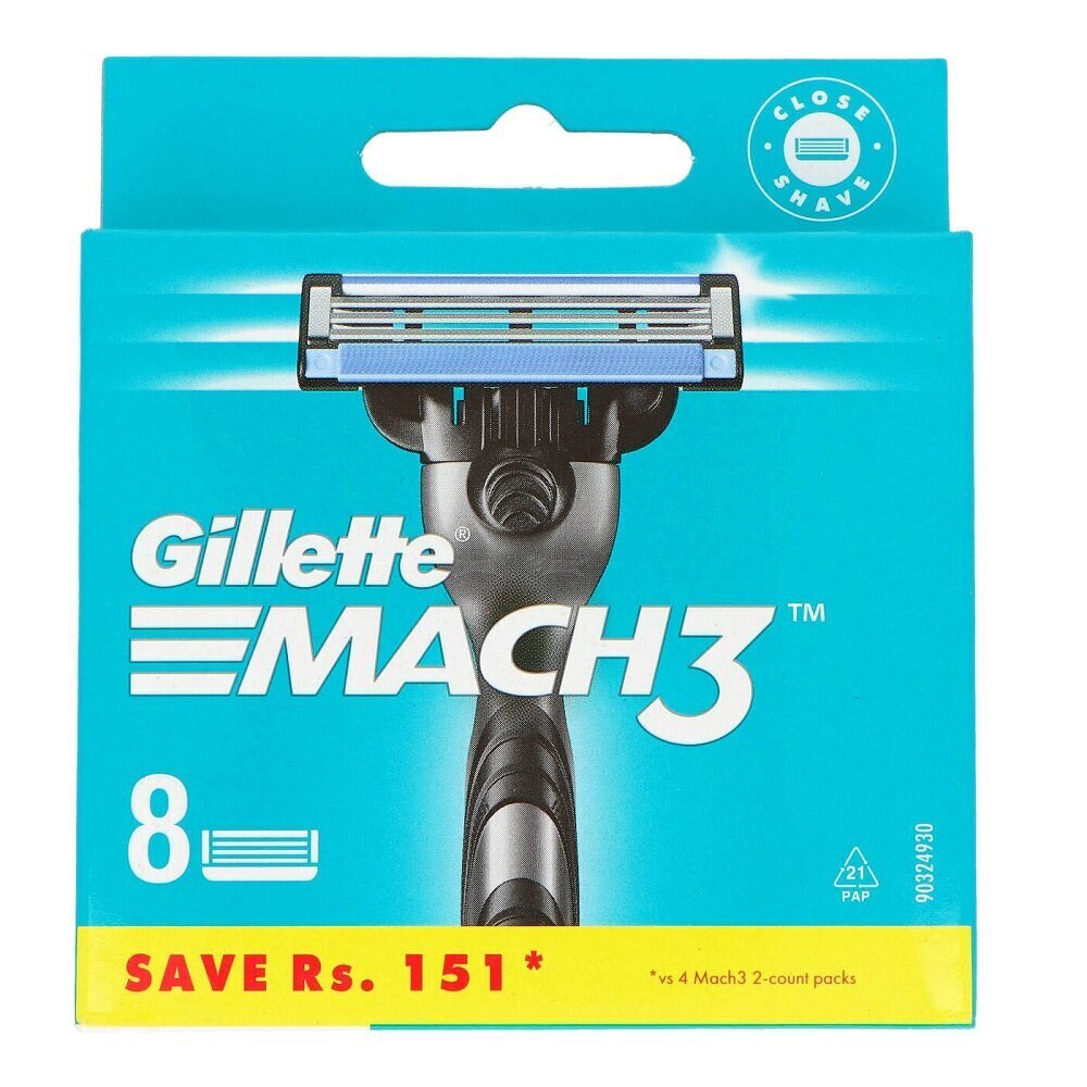 Gillette Mach 3 skuvekļa asmeņu komplekts, 8 gab cena un informācija | Skūšanās piederumi, kosmētika | 220.lv