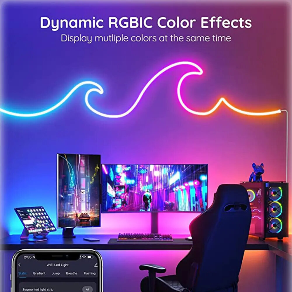Bluetooth RGBIC neona LED lente ar tālvadības pulti Livman RD0462, 5M cena un informācija | LED lentes | 220.lv