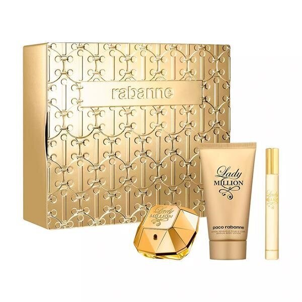 Kosmētikas komplekts Paco Rabanne Lady Million: parfimērijas ūdens EDP, 80 ml + parfimērijas ūdens EDP, 10 ml + ķermeņa losjons, 100 ml cena un informācija | Ķermeņa krēmi, losjoni | 220.lv