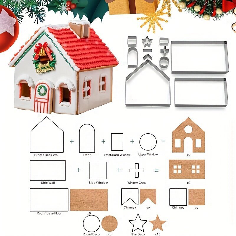 Ziemassvētku piparkūku mājiņas formiņu komplekts цена и информация | Cepamais papīrs, trauki, formas | 220.lv