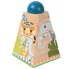 Koka piramīdas puzle ar dzīvniekiem Kubs Puzzle tornis Džungļi цена и информация | Игрушки для малышей | 220.lv
