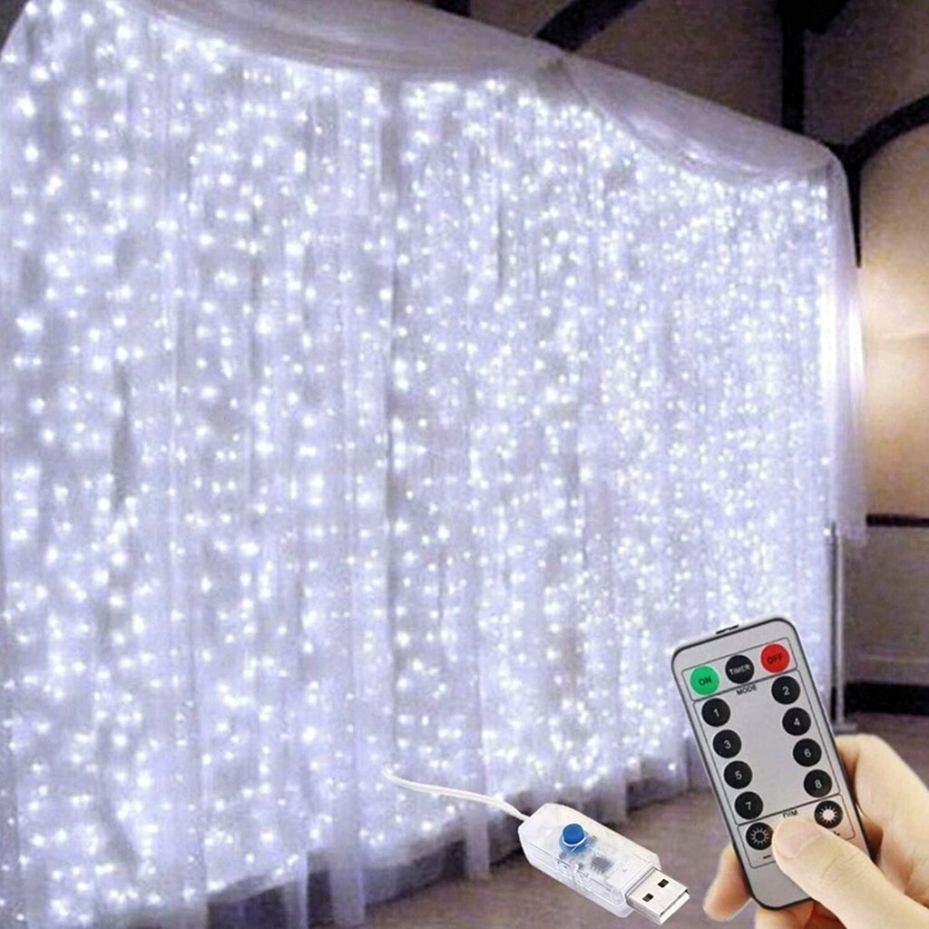 LED lampiņu aizkars 300 LED, 3m cena un informācija | Ziemassvētku lampiņas, LED virtenes | 220.lv