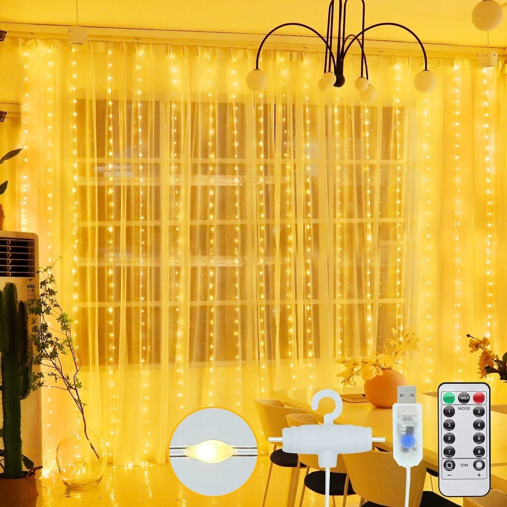 LED lampiņu aizkars 300 LED, 3m cena un informācija | Ziemassvētku lampiņas, LED virtenes | 220.lv