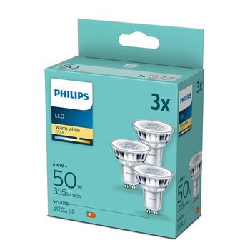 Philips LED spuldze 4,6W (50W) 355lm GU10 230V 2700K, 3 gab. cena un informācija | Spuldzes | 220.lv