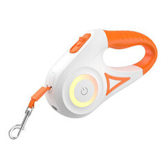 Rojeco Dog Automatic Leash LED 5 m (white and orange) cena un informācija | Suņu pavadas | 220.lv