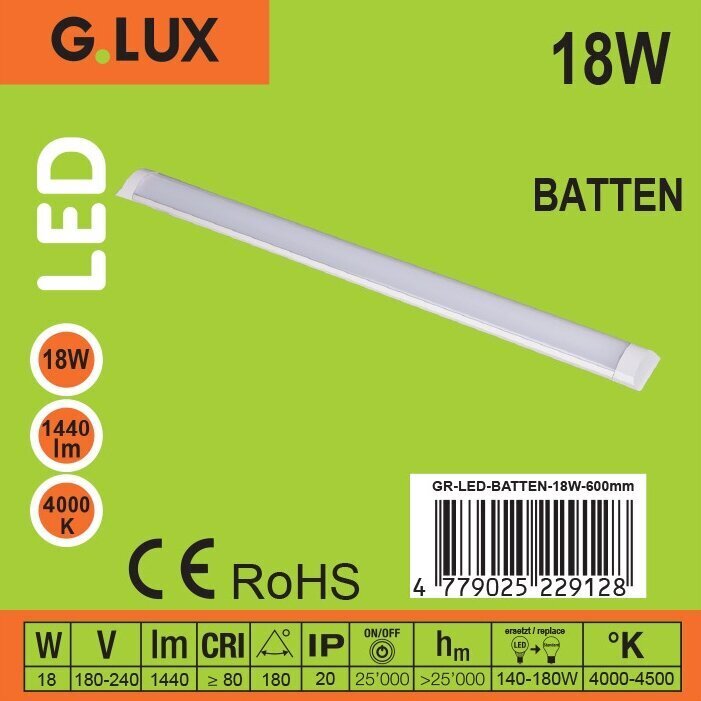 LED lampa G.LUX GR-LED-BATTEN-18W-600mm cena un informācija | Griestu lampas | 220.lv