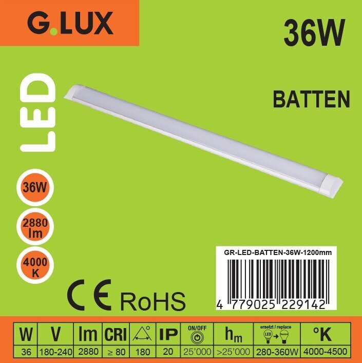 LED lampa G.LUX GR-LED-BATTEN-36W-1200mm cena un informācija | Griestu lampas | 220.lv