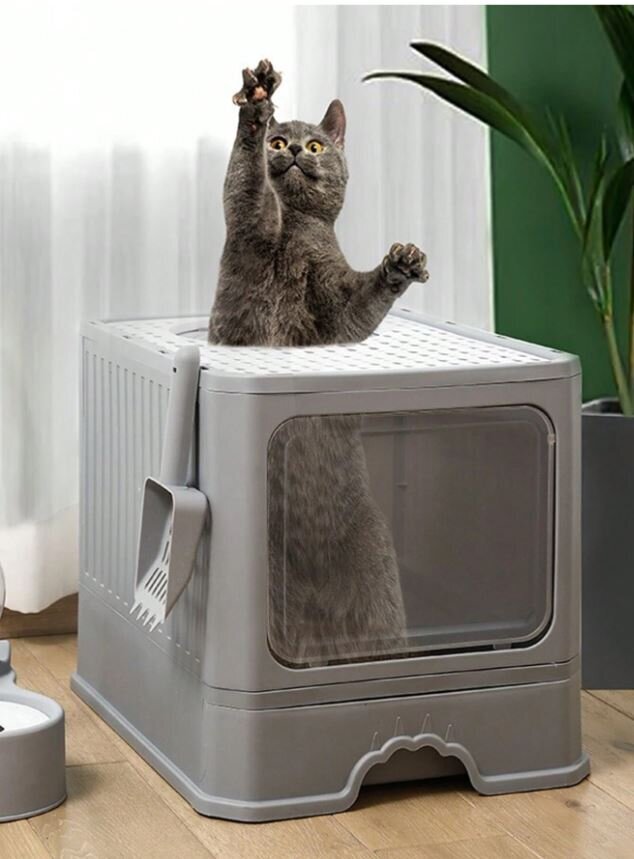 Slēgta kaķu smilšu kaste, 52x13,5x39 cm, pelēka cena un informācija | Kaķu tualetes | 220.lv
