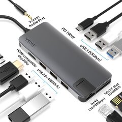 Eksa T20 12in1 Type-C to HDMI+USB3.0+USB2.0+SD+miniSD+PD100W+3,5mm+RJ45 цена и информация | Адаптеры и USB разветвители | 220.lv