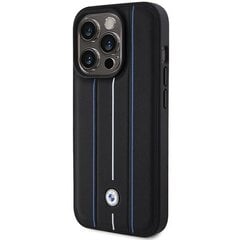 BMW BMHCP15L22RVSK iPhone 15 Pro 6.1" czarny|black hardcase Leather Stamp Blue Lines цена и информация | Чехлы для телефонов | 220.lv