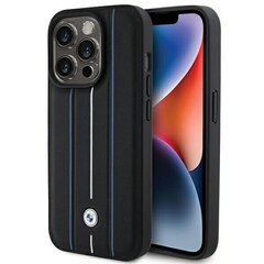 BMW BMHCP15L22RVSK iPhone 15 Pro 6.1" czarny|black hardcase Leather Stamp Blue Lines цена и информация | Чехлы для телефонов | 220.lv