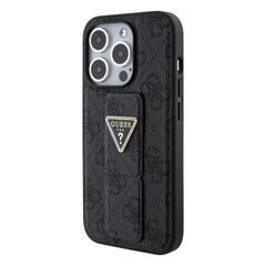 Guess PU Grip Stand 4G Strass Triangle Metal Logo Case for iPhone 15 Pro Black цена и информация | Чехлы для телефонов | 220.lv