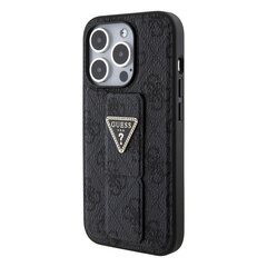 Guess PU Grip Stand 4G Strass Triangle Metal Logo Case for iPhone 15 Pro Max Black цена и информация | Чехлы для телефонов | 220.lv