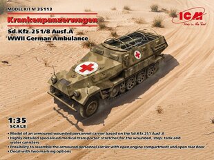 Līmējošais modelis ICM 35113 WWII German Ambulance Sd.Kfz.251/8 Ausf.A Krankenpanzerwagen 1/35 цена и информация | Склеиваемые модели | 220.lv