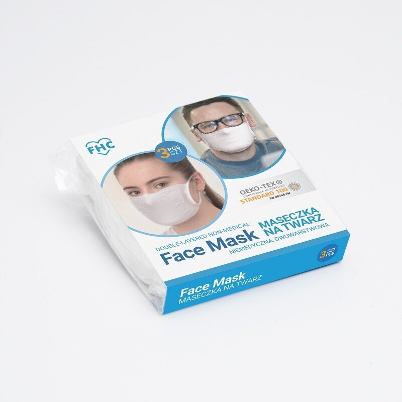 FHC atkārtoti lietojama sejas maska, 3 gab., balta цена и информация | Pirmā palīdzība | 220.lv