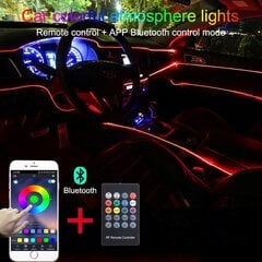 Cilnes Automašīnas apkārtējās vides gaismas RGB tālvadības pults + lietotņu vadības dekoratīvā lampa DIY RAPIT Elastīga stikla šķiedru caurule 64 Krāsas Interjera apgaismojuma atmosfēra Light 1W 12V 8M цена и информация | Автомобильные лампочки | 220.lv