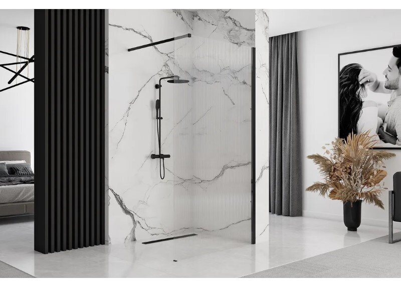 Rea dušas siena, matēta melna 90 cena un informācija | Dušas durvis, dušas sienas | 220.lv