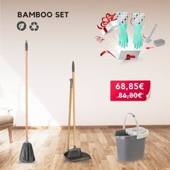 Набор из 3 предметов: метла и совок, швабра из микрофибры и ведро 12 л Bamboo Print + набор для мытья посуды в подарок! цена и информация | Чистящие средства | 220.lv