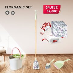 Florganic 3-daļīgs komplekts: mikrošķiedras mops, 12 litru spainis, rokas suka un putekļu slotiņa + dāvanā dvieļu paka Vigar cena un informācija | Tīrīšanas piederumi | 220.lv