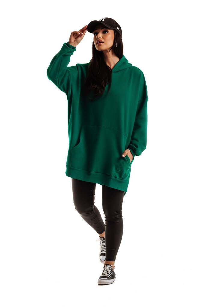 Sieviešu oversize džemperis ar kapuci, ķengurs Mayflies zaļš cena un informācija | Sieviešu džemperi | 220.lv