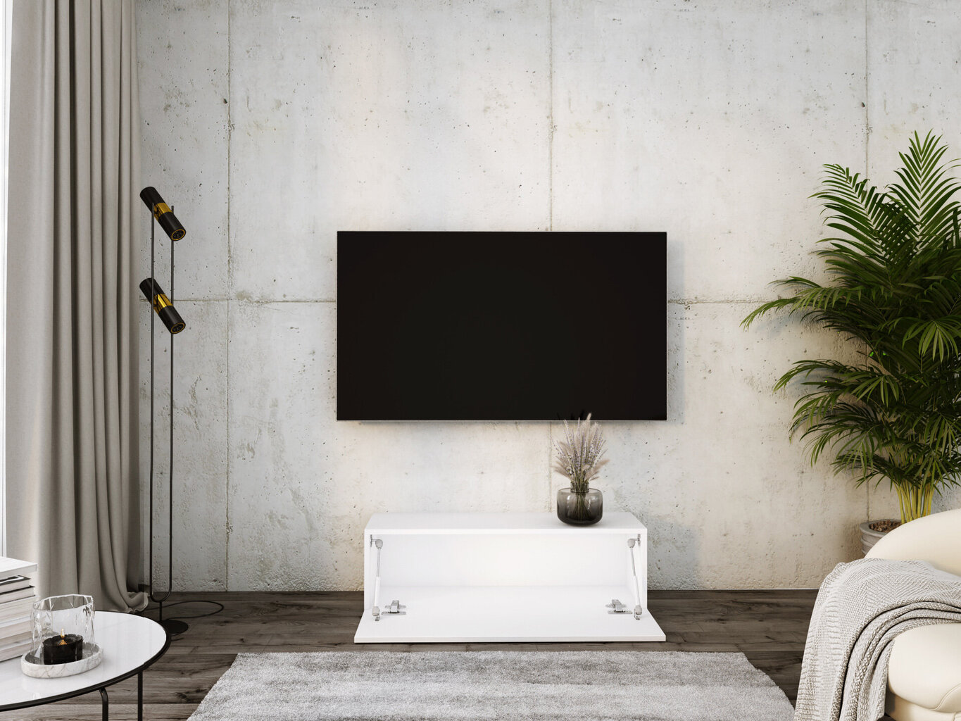Piekaramais televizora skapis 100 CM Matēts balts, spīdīgs balts cena un informācija | TV galdiņi | 220.lv