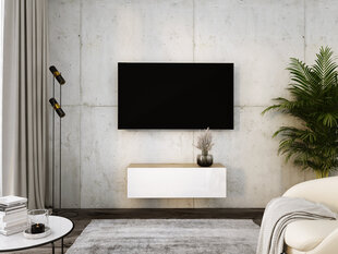 Висящий шкаф под телевизор Wotan Oak/Gloss White, 100 см цена и информация | Тумбы под телевизор | 220.lv