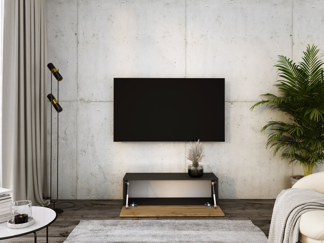 Piekaramais televizora skapis 100 cm Metjū melns, wotan ozols cena un informācija | TV galdiņi | 220.lv
