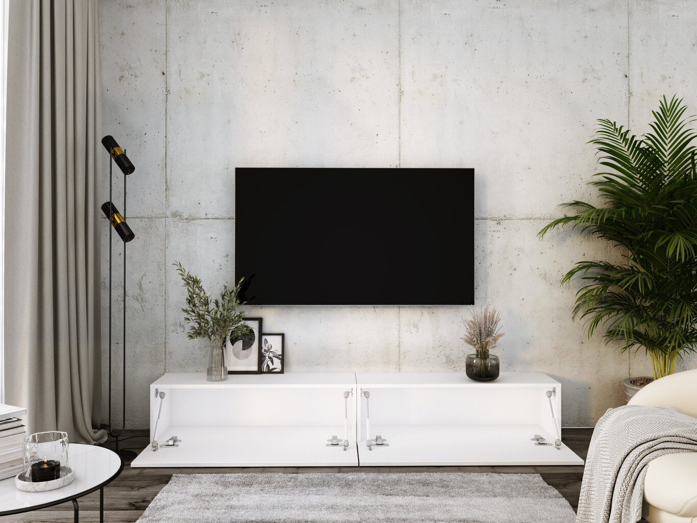 Piekaramais televizora skapis 2 X 100 cm Matēts balts, spīdīgs balts cena un informācija | TV galdiņi | 220.lv