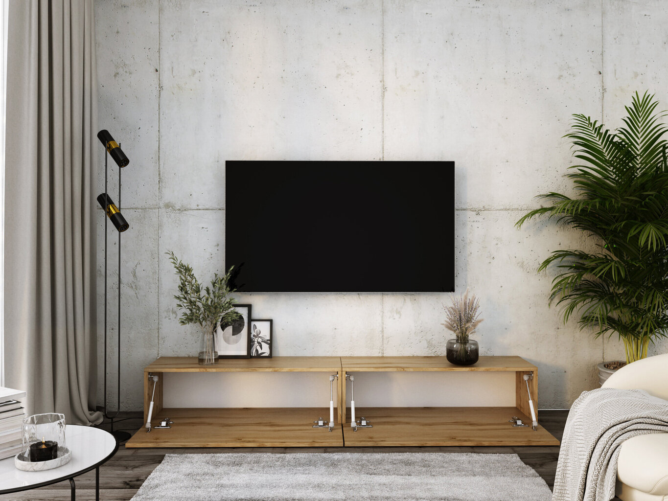 Piekaramais televizora skapis 2 X 100 cm Votanas ozols cena un informācija | TV galdiņi | 220.lv