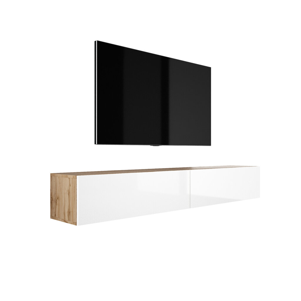 Piekaramais televizora skapis 2 X 100 cm Wotan Oak, Gloss White cena un informācija | TV galdiņi | 220.lv