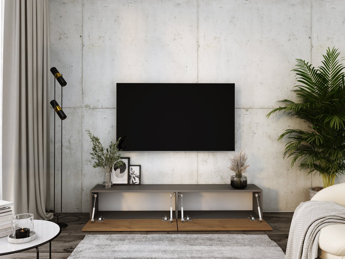 Piekaramais televizora skapis 170 cm Antracīts, lancelot ozols cena un informācija | TV galdiņi | 220.lv