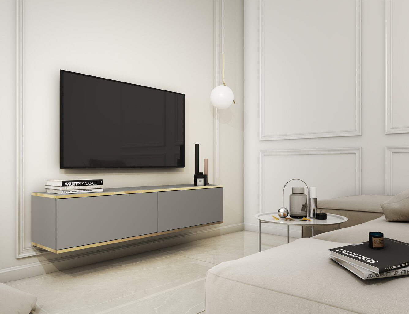 Piekaramais televizora skapis 135 cm, Pelēks cena un informācija | TV galdiņi | 220.lv