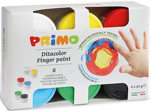 Krāsas zīmēšanai ar pirkstiem Primo, 6 krāsas. x 50 g cena un informācija | Modelēšanas un zīmēšanas piederumi | 220.lv