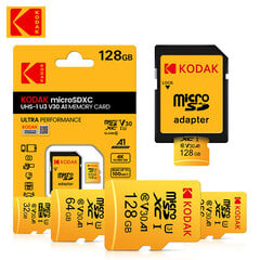 Kodak Micro SDXC UHS-I U3 V30 A1 128GB + adapteris cena un informācija | Atmiņas kartes mobilajiem telefoniem | 220.lv