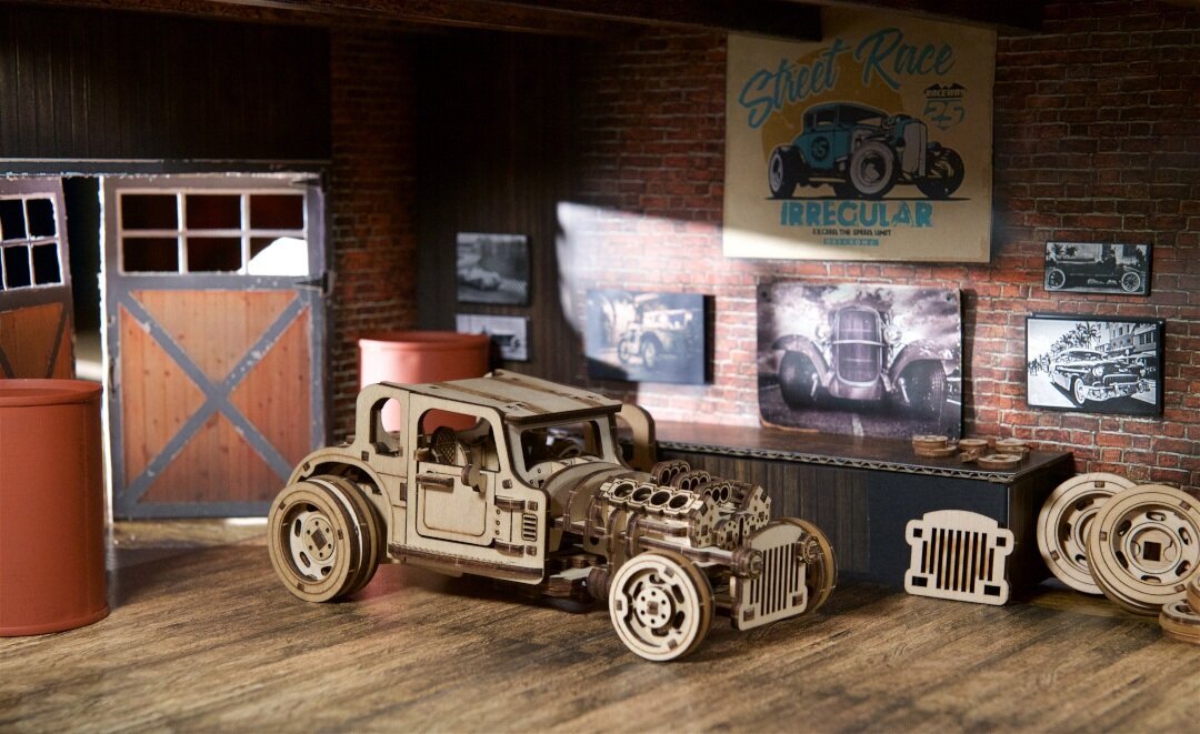 Koka konstruktor Ugears Hot Rod Furious Mouse, 207 gab. cena un informācija | Konstruktori | 220.lv