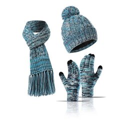 Ziemas komplekts - cimdi, šalle, cepure, zils/pelēks M1211043-2 cena un informācija | Sieviešu cepures | 220.lv