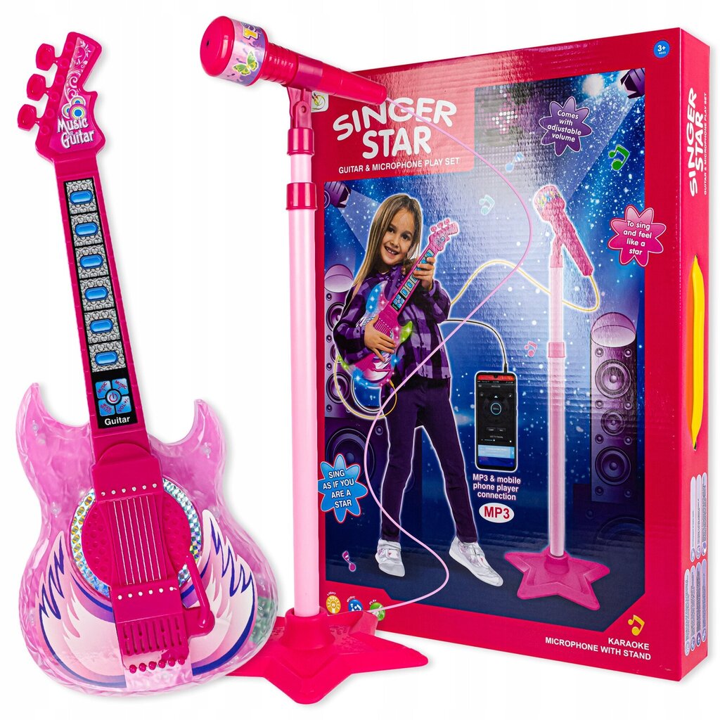 Elektriskā ģitāra ar mikrofonu, AIG, rozā цена и информация | Attīstošās rotaļlietas | 220.lv