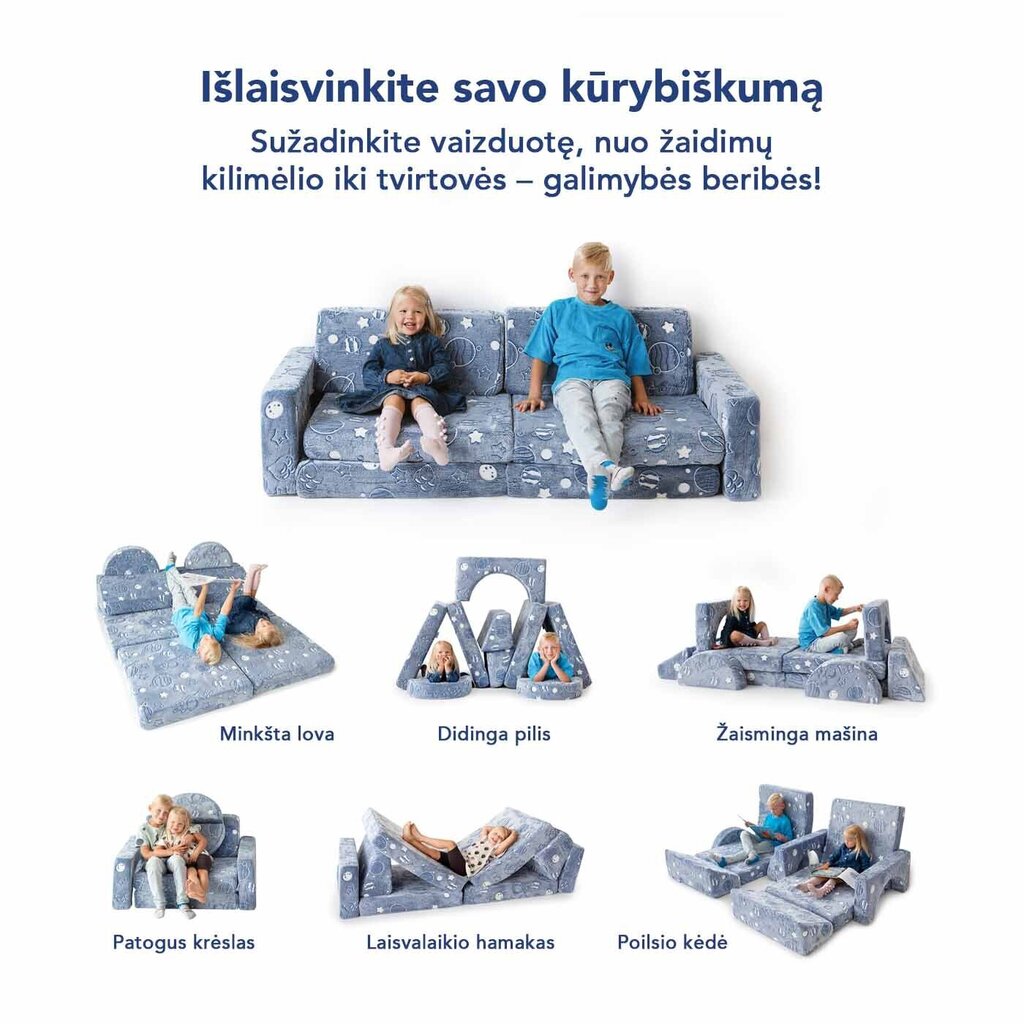 10-daļīgs moduļu dīvāns bērniem, pelēks cena un informācija | Sēžammaisi, klubkrēsli, pufi bērniem | 220.lv