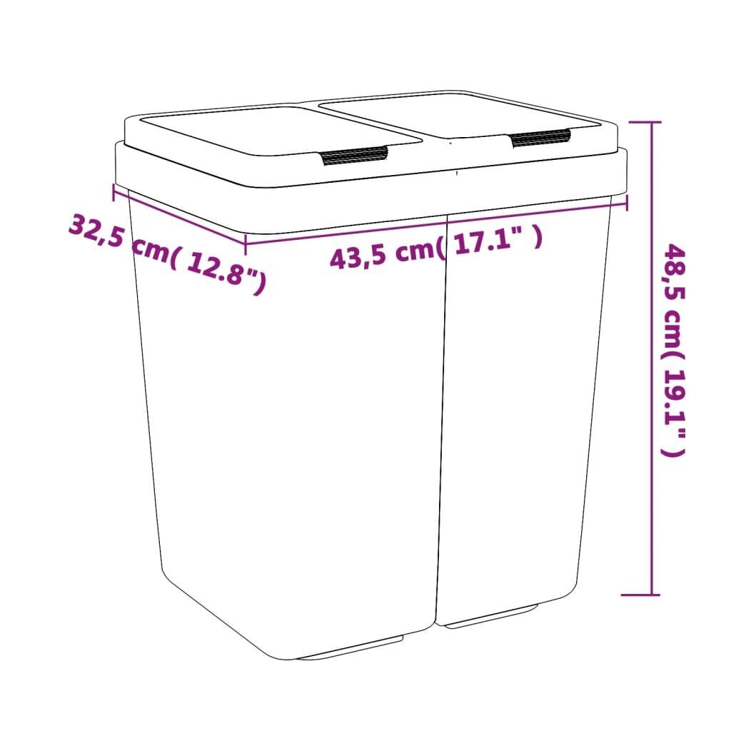 vidaXL dubultā atkritumu tvertne, 2x25 l cena un informācija | Miskastes | 220.lv