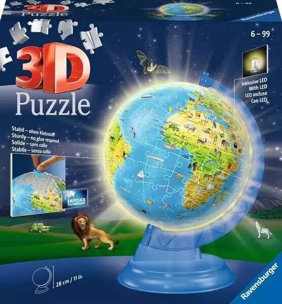 3D Puzle Ravensburger izgaismots globuss, 188 d. cena un informācija | Puzles, 3D puzles | 220.lv