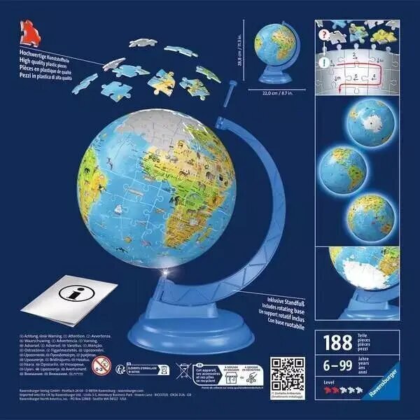 3D Puzle Ravensburger izgaismots globuss, 188 d. cena un informācija | Puzles, 3D puzles | 220.lv