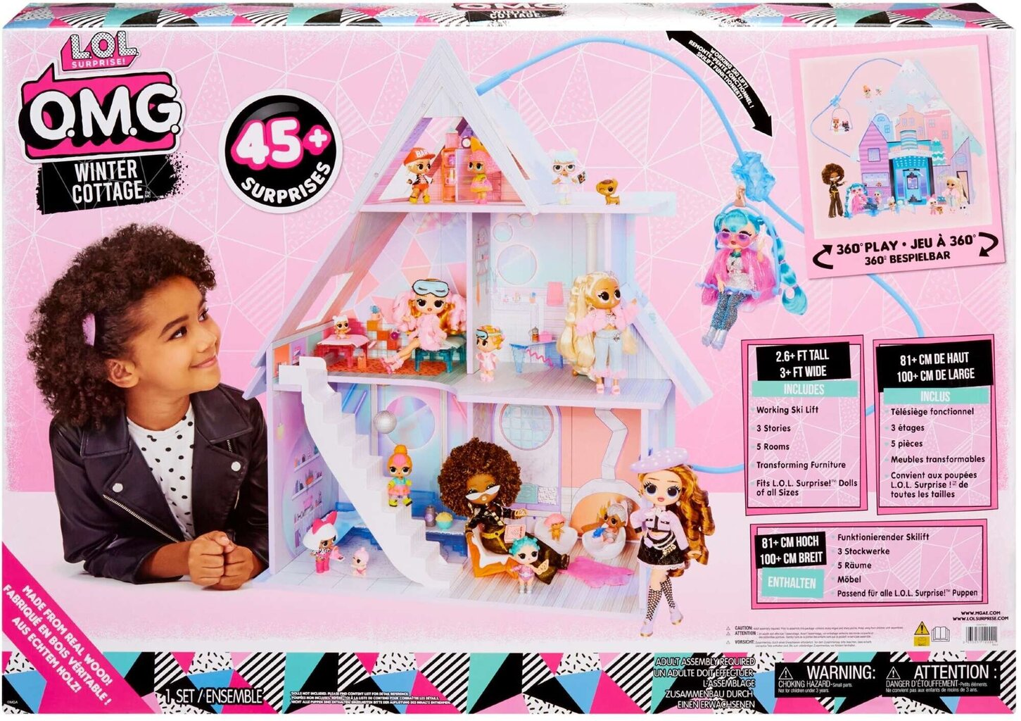 Koka leļļu mājiņas komplekts L.o.l.120001, rozā , 70 x 24 x 60 cm цена и информация | Rotaļlietas meitenēm | 220.lv
