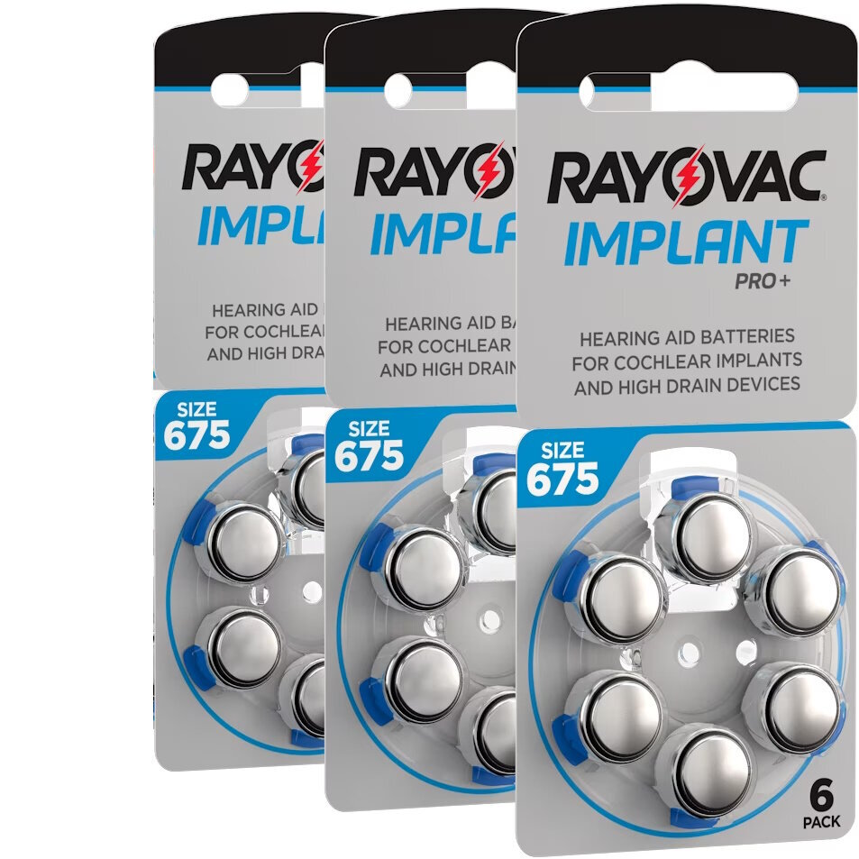 Rayovac Implant Pro+ 675, PR44 baterijas kohleārajiem implantiem, 18 gab. cena un informācija | Baterijas | 220.lv