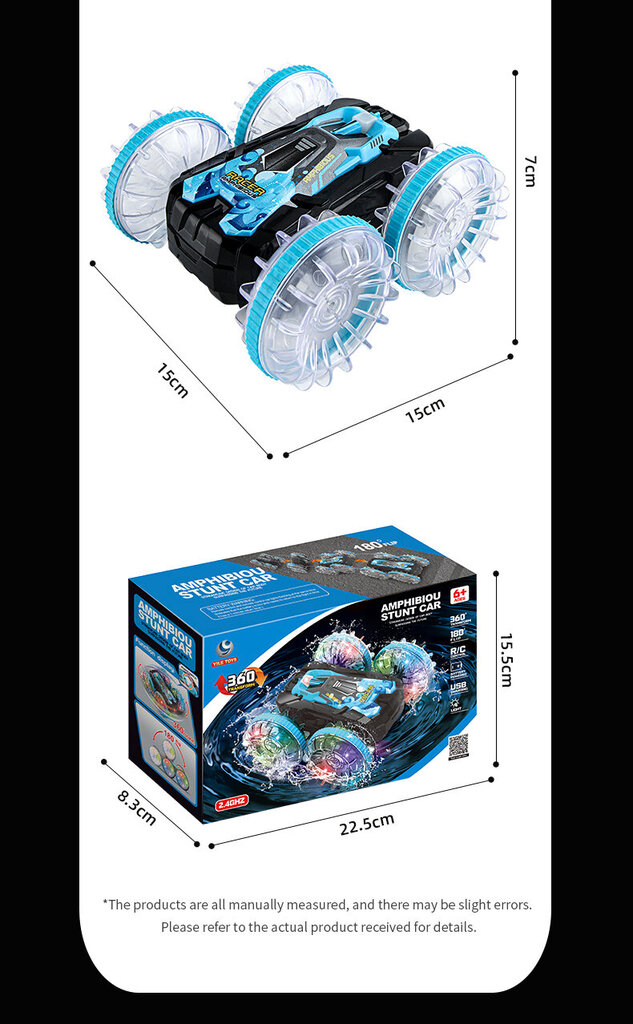 Ar tālvadības pulti un rokas žestiem vadāma automašīna Amphibio Stunt cena un informācija | Rotaļlietas zēniem | 220.lv