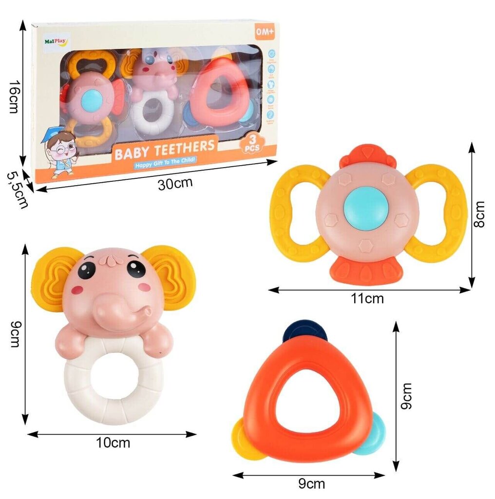 Grabulīšu - graužamo rotaļlietu komplekts zīdainim, 3 gab. цена и информация | Rotaļlietas zīdaiņiem | 220.lv