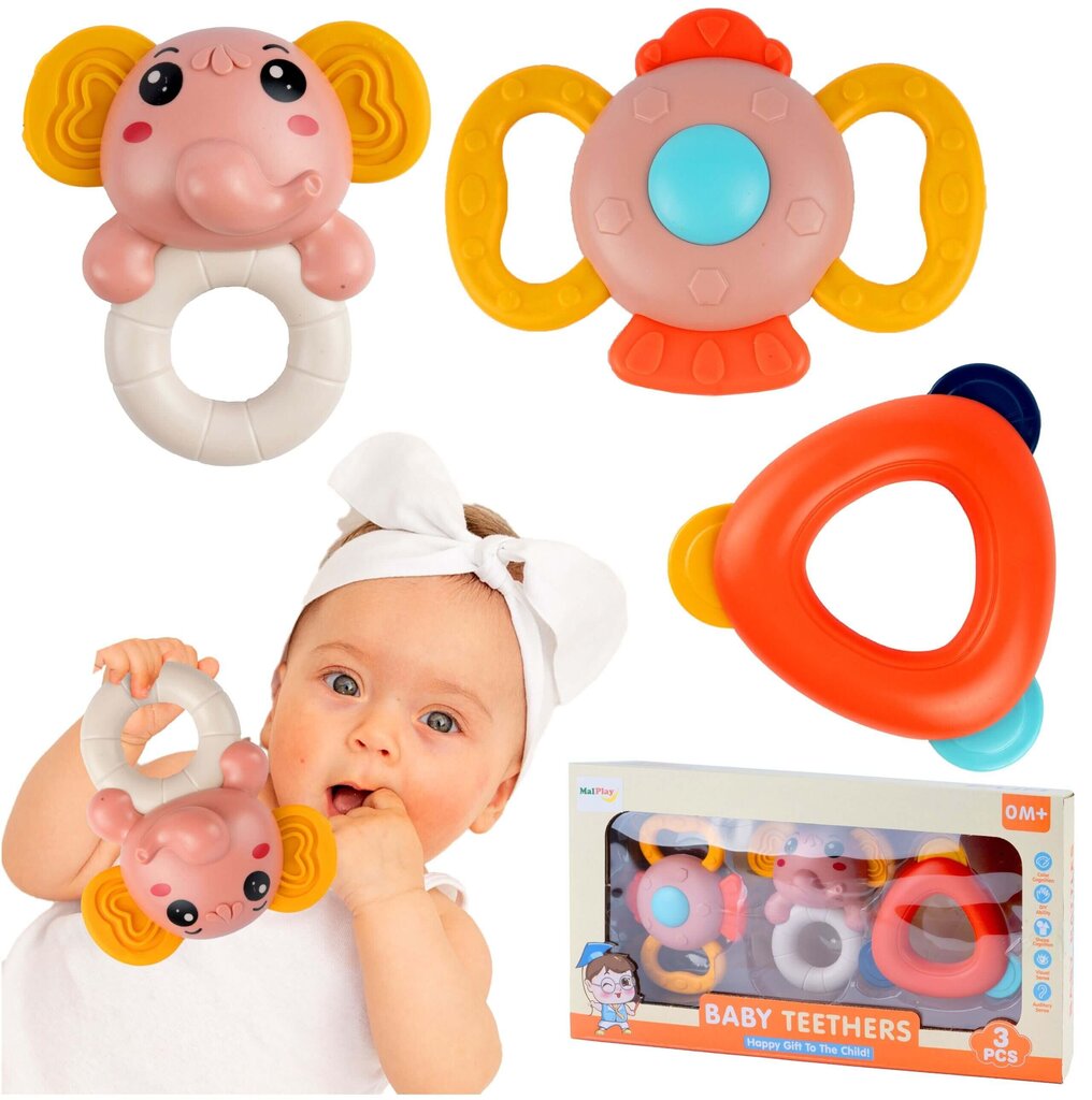Grabulīšu - graužamo rotaļlietu komplekts zīdainim, 3 gab. цена и информация | Rotaļlietas zīdaiņiem | 220.lv