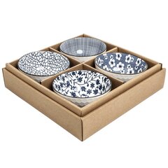 Japāņu trauku trauku komplekts ar ziliem rakstiem, 4 gab цена и информация | Посуда, тарелки, обеденные сервизы | 220.lv