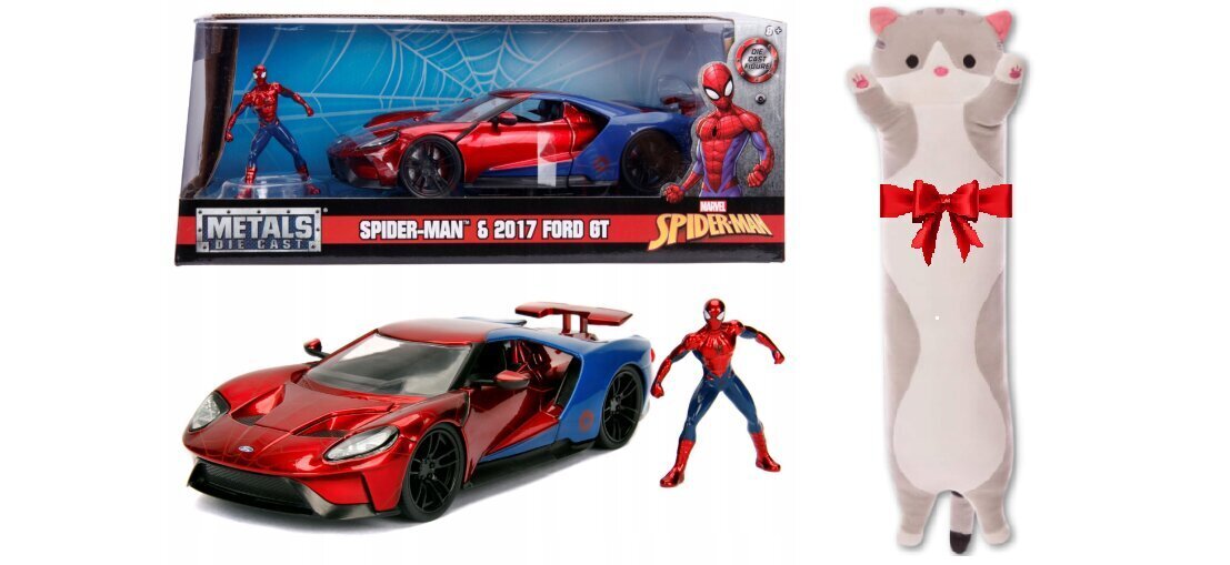 Transportlīdzeklis ar figūru Jada Toys Marvel Spiderman Ford GT un spilvenu Cat, 50 cm cena un informācija | Rotaļlietas zēniem | 220.lv