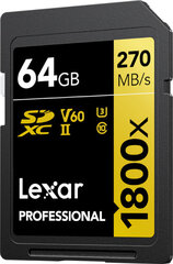 Lexar Pro 1800X Sdxc U3 V60 цена и информация | Карты памяти для фотоаппаратов | 220.lv